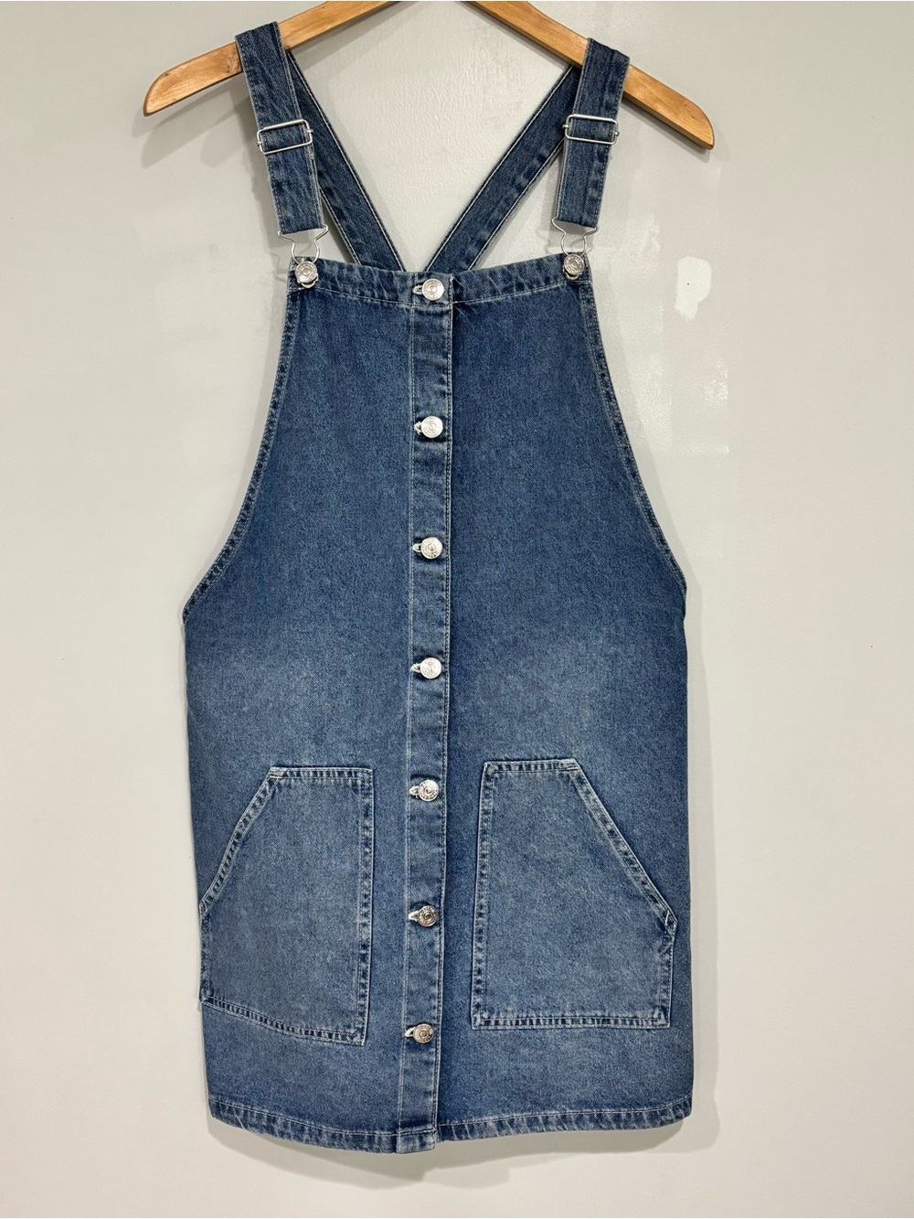 Classic Blue Denim Button-Front Overall Jumper Dress